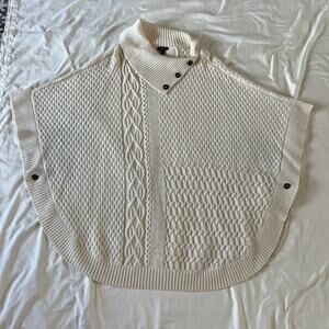 Talbots Plus Size Cream Lambswool Blend Cable Knit Poncho Wmns 1X Quiet Luxury
